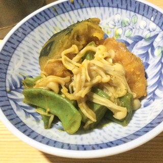 えのきかぼちゃモロッコインゲンの味噌煮♫